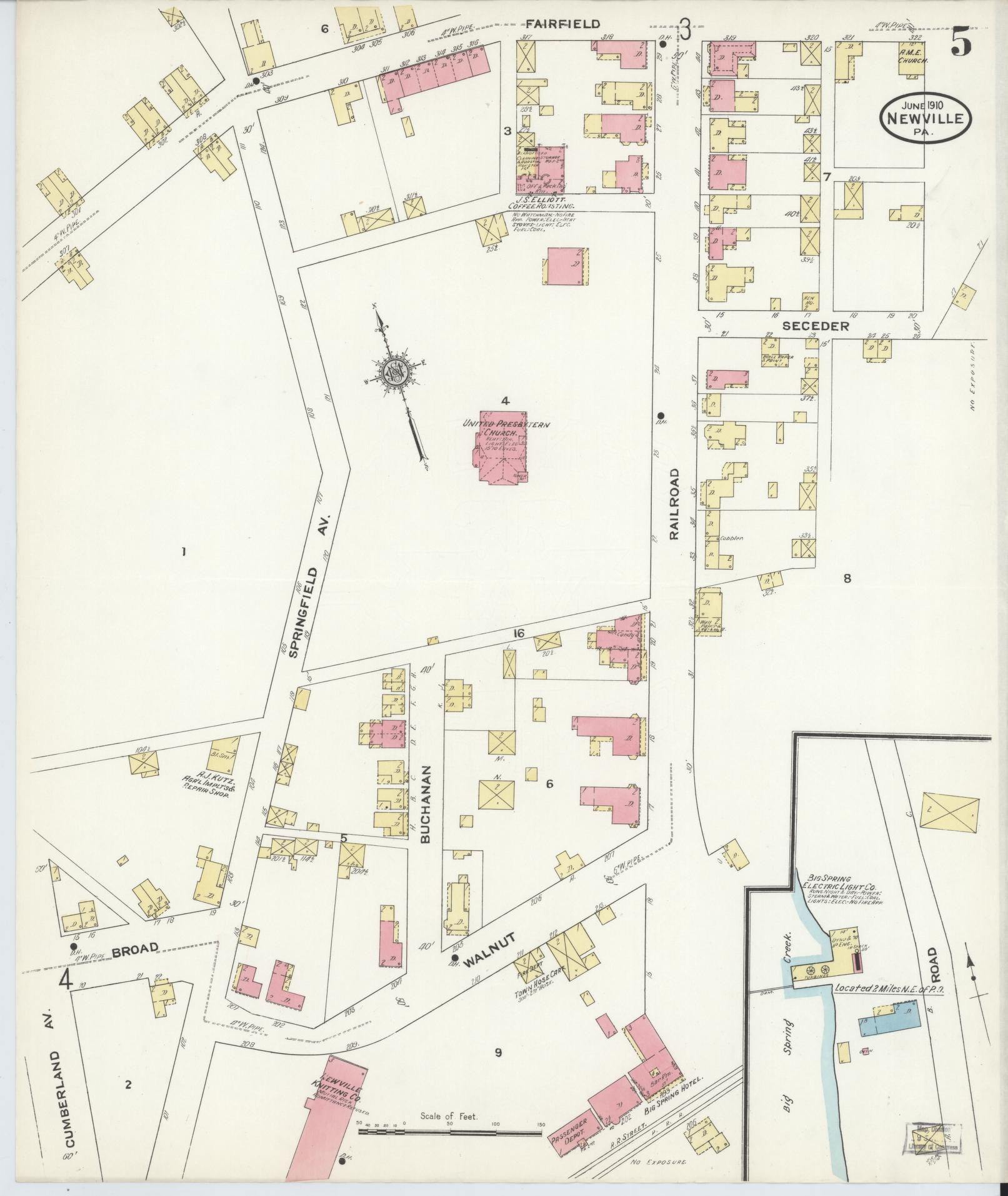 Sanborn Fire Insurance Map from Newville, Cumberland County, Pennsylvania (1910), Sheet #0005 - Complete Map Set gallery image, historic Sanborn map, vintage wall art, Pennsylvania Pennsylvania