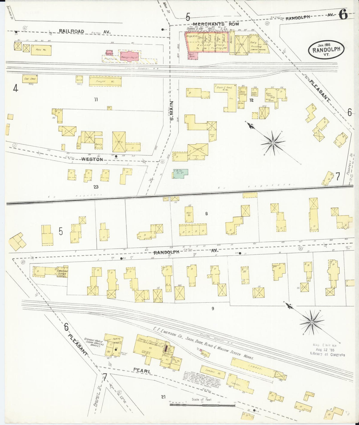 Sanborn Fire Insurance Map from Randolph, Orange County, Vermont (1905), Sheet #0006 - Complete Map Set gallery image, historic Sanborn map, vintage wall art, Vermont Vermont