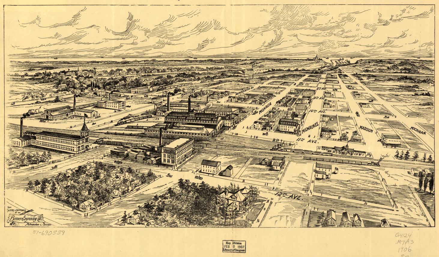 [Bird's-eye view of South Milwaukee] (1906) – Historic Bird’s-Eye View Panorama Print