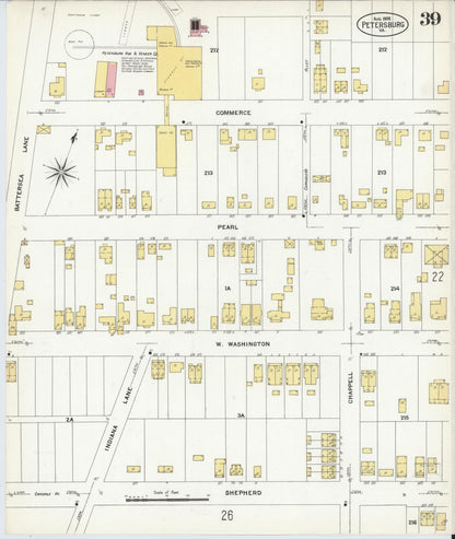 Sanborn Fire Insurance Map from Petersburg, Independent Cities, Virginia (1908), Sheet #0039 - Complete Map Set gallery image, historic Sanborn map, vintage wall art, Virginia Virginia