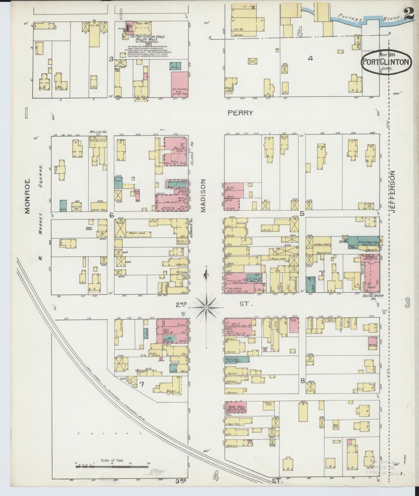 Sanborn Fire Insurance Map from Port Clinton, Ottawa County, Ohio (1893), Sheet #0002 - Historic Sanborn Fire Insurance Map Print, vintage old map wall art, antique decor, genealogy gift, Ohio Ohio map