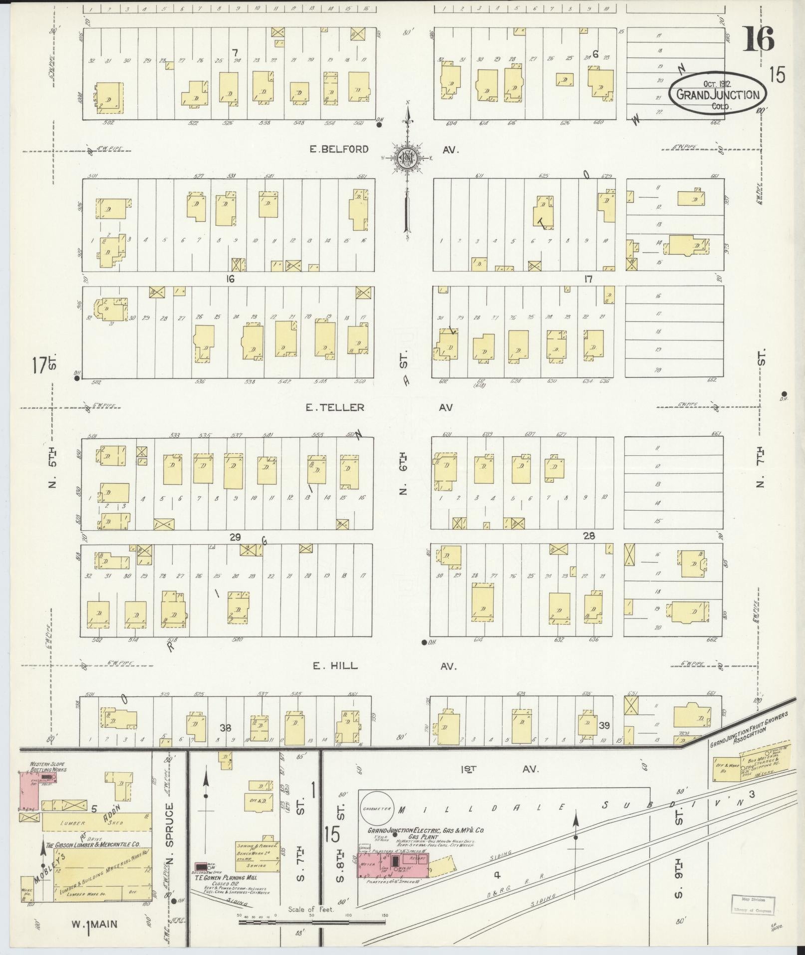 Sanborn Fire Insurance Map from Grand Junction, Mesa County, Colorado (1912), Sheet #0016 - Historic Sanborn Fire Insurance Map Print, vintage old map wall art, antique decor, genealogy gift, Colorado Colorado map