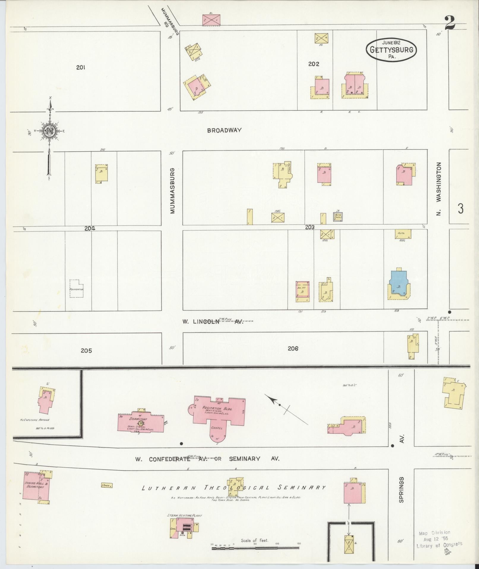 Sanborn Fire Insurance Map from Gettysburg, Adams County, Pennsylvania (1912), Sheet #0002 - Historic Sanborn Fire Insurance Map Print, vintage old map wall art, antique decor, genealogy gift, Pennsylvania Pennsylvania map