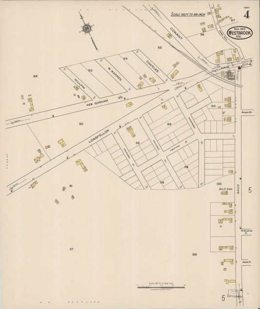 Sanborn Fire Insurance Map from Westbrook, Cumberland County, Maine (1922), Sheet #0004 - Historic Sanborn Fire Insurance Map Print, vintage old map wall art, antique decor, genealogy gift, Maine Maine map