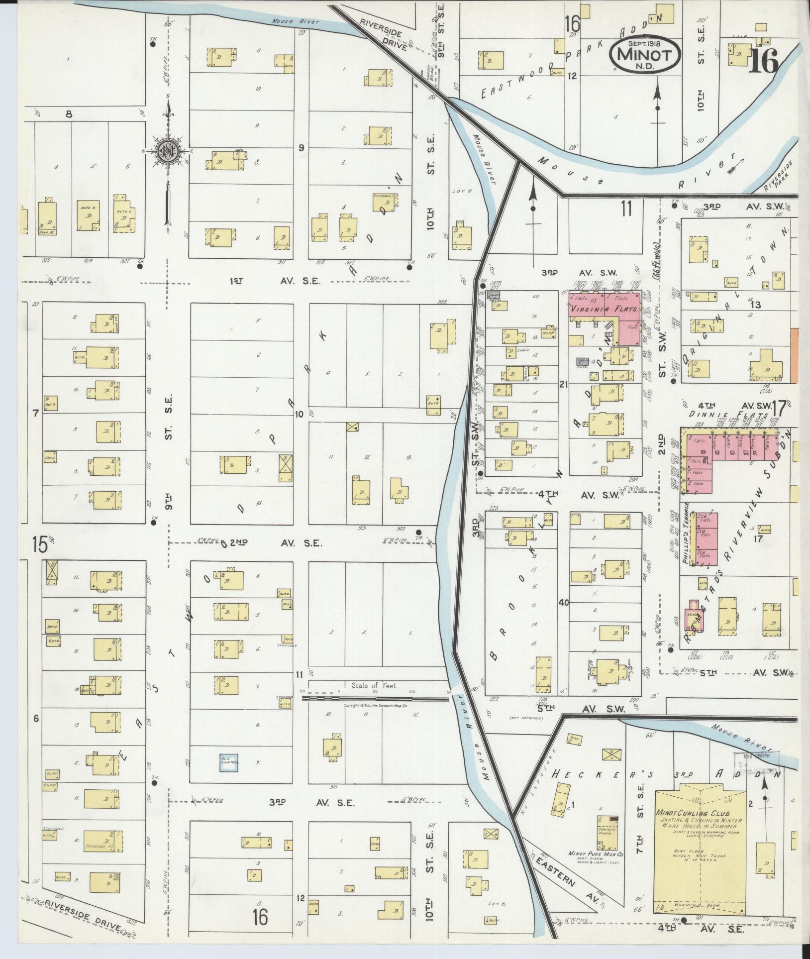 Sanborn Fire Insurance Map from Minot, Ward County, North Dakota (1918), Sheet #0016 - Historic Sanborn Fire Insurance Map Print, vintage old map wall art, antique decor, genealogy gift, North Dakota North Dakota map