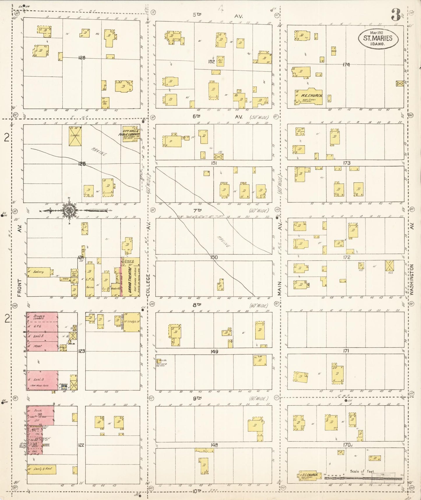 Sanborn Fire Insurance Map from Saint Maries, Benewah County, Idaho (1912), Sheet #0003 - Historic Sanborn Fire Insurance Map Print, vintage old map wall art, antique decor, genealogy gift, Idaho Idaho map