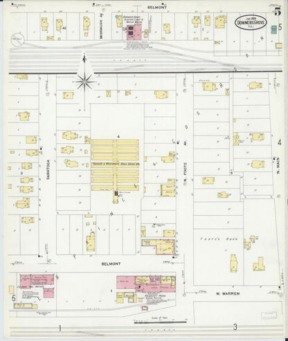 Sanborn Fire Insurance Map from Downers Grove, Dupage County, Illinois (1909), Sheet #0005 - Complete Map Set gallery image, historic Sanborn map, vintage wall art, Illinois Illinois