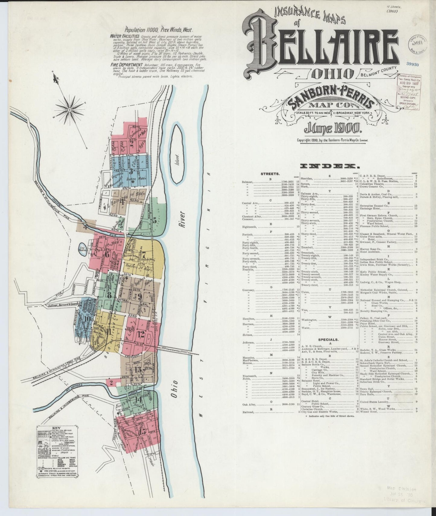 Sanborn Fire Insurance Map from Bellaire, Belmont County, Ohio (1900), Sheet #0001 - Complete Map Set gallery image, historic Sanborn map, vintage wall art, Ohio Ohio