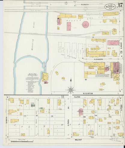 Sanborn Fire Insurance Map from Warren, Trumbull County, Ohio (1902), Sheet #0017 - Historic Sanborn Fire Insurance Map Print, vintage old map wall art, antique decor, genealogy gift, Ohio Ohio map