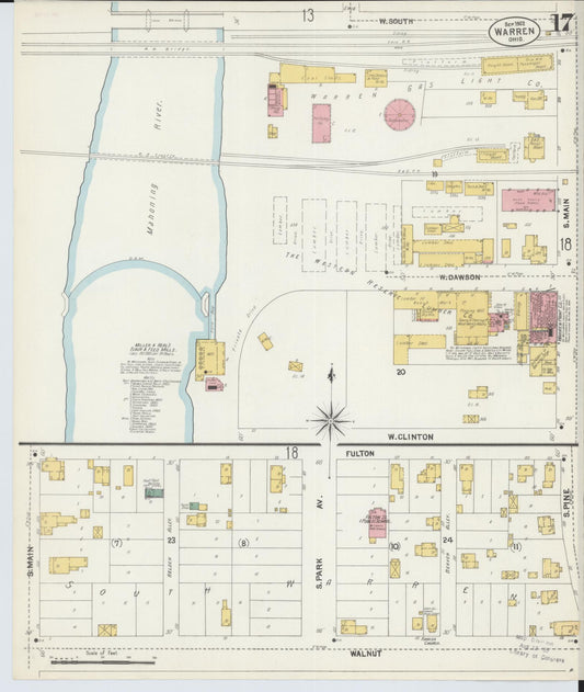 Sanborn Fire Insurance Map from Warren, Trumbull County, Ohio (1902), Sheet #0017 - Historic Sanborn Fire Insurance Map Print, vintage old map wall art, antique decor, genealogy gift, Ohio Ohio map