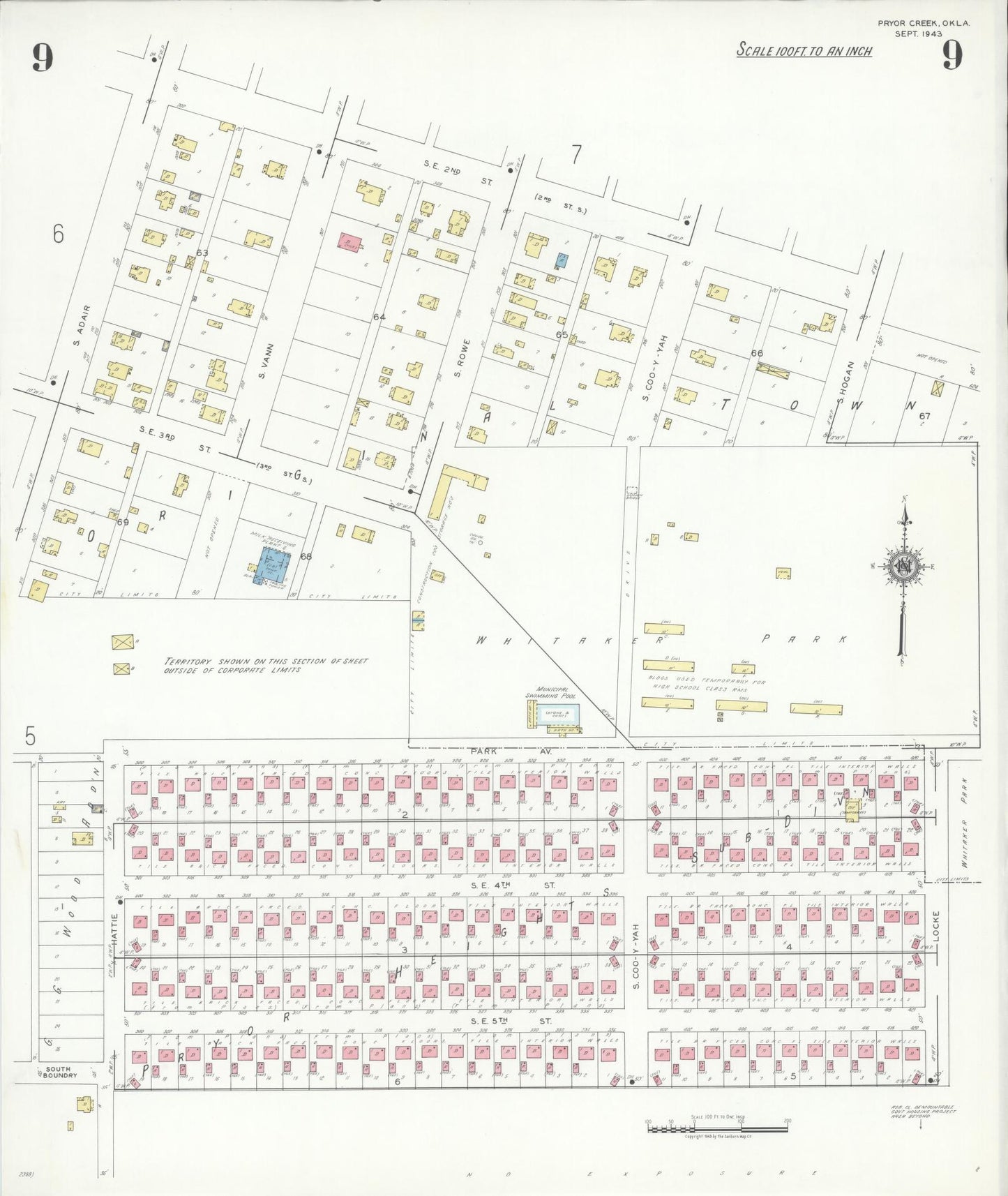 Sanborn Fire Insurance Map from Pryor Creek, Mayes County, Oklahoma (1943), Sheet #0009 - Complete Map Set gallery image, historic Sanborn map, vintage wall art, Oklahoma Oklahoma