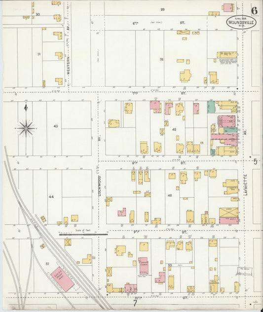 Sanborn Fire Insurance Map from Moundsville, Marshall County, West Virginia (1904), Sheet #0006 - Historic Sanborn Fire Insurance Map Print, vintage old map wall art, antique decor, genealogy gift, West Virginia West Virginia map