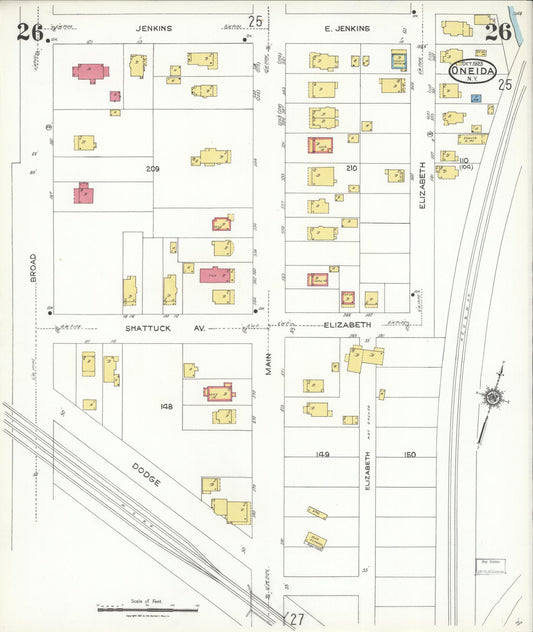 Sanborn Fire Insurance Map from Oneida, Madison County, New York (1923), Sheet #0026 - Historic Sanborn Fire Insurance Map Print, vintage old map wall art, antique decor, genealogy gift, New York New York map
