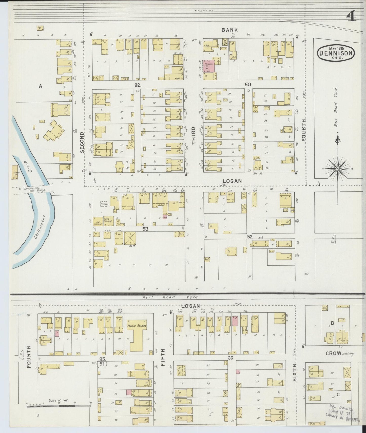 Sanborn Fire Insurance Map from Dennison, Tuscarawas County, Ohio (1895), Sheet #0004 - Historic Sanborn Fire Insurance Map Print, vintage old map wall art, antique decor, genealogy gift, Ohio Ohio map