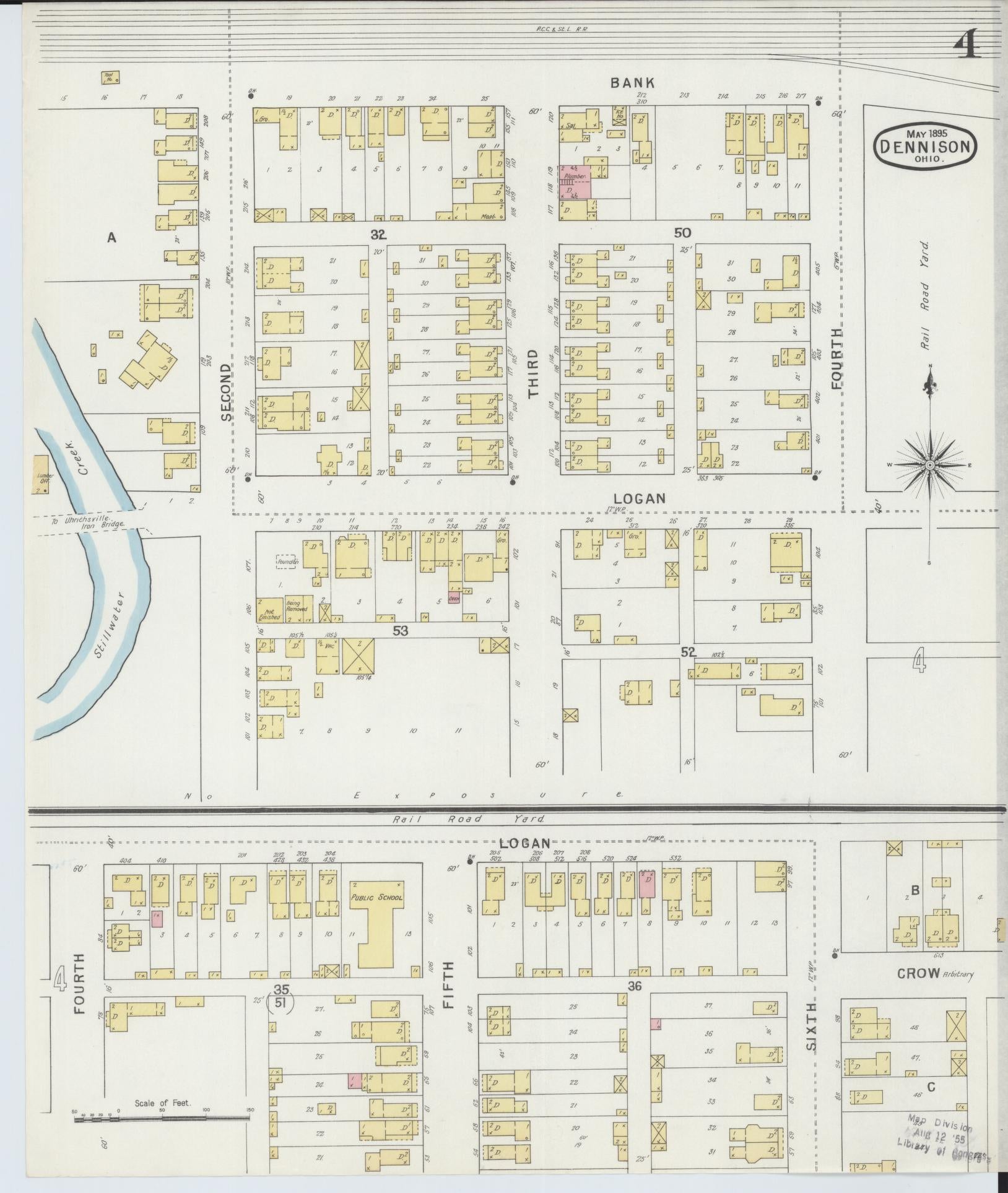 Sanborn Fire Insurance Map from Dennison, Tuscarawas County, Ohio (1895), Sheet #0004 - Historic Sanborn Fire Insurance Map Print, vintage old map wall art, antique decor, genealogy gift, Ohio Ohio map