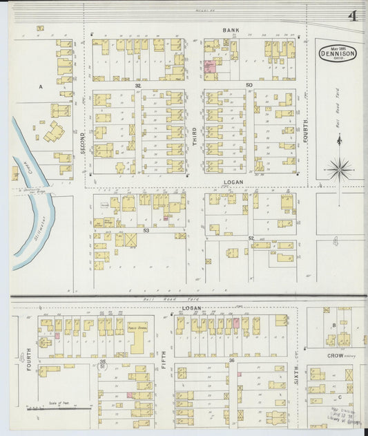Sanborn Fire Insurance Map from Dennison, Tuscarawas County, Ohio (1895), Sheet #0004 - Historic Sanborn Fire Insurance Map Print, vintage old map wall art, antique decor, genealogy gift, Ohio Ohio map