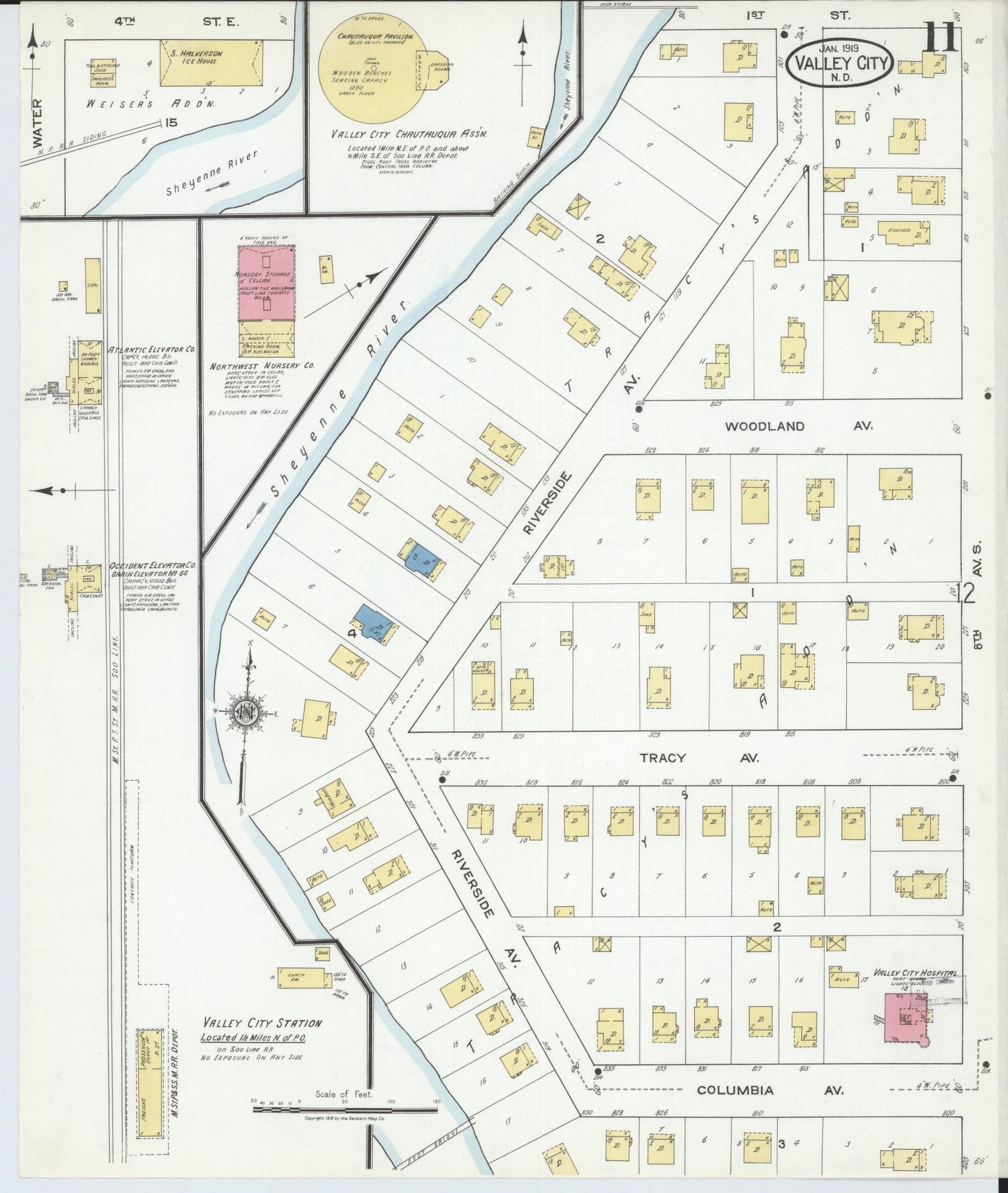 Sanborn Fire Insurance Map from Valley City, Barnes County, North Dakota (1919), Sheet #0011 - Complete Map Set gallery image, historic Sanborn map, vintage wall art, North Dakota North Dakota