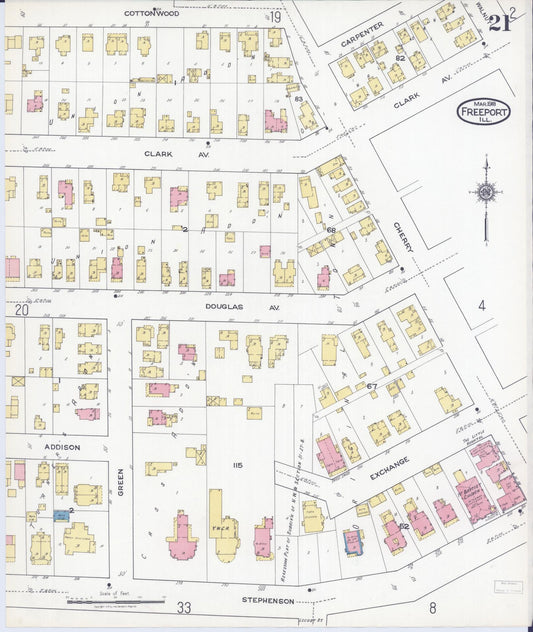 Sanborn Fire Insurance Map from Freeport, Stephenson County, Illinois (1918), Sheet #0021 - Historic Sanborn Fire Insurance Map Print, vintage old map wall art, antique decor, genealogy gift, Illinois Illinois map