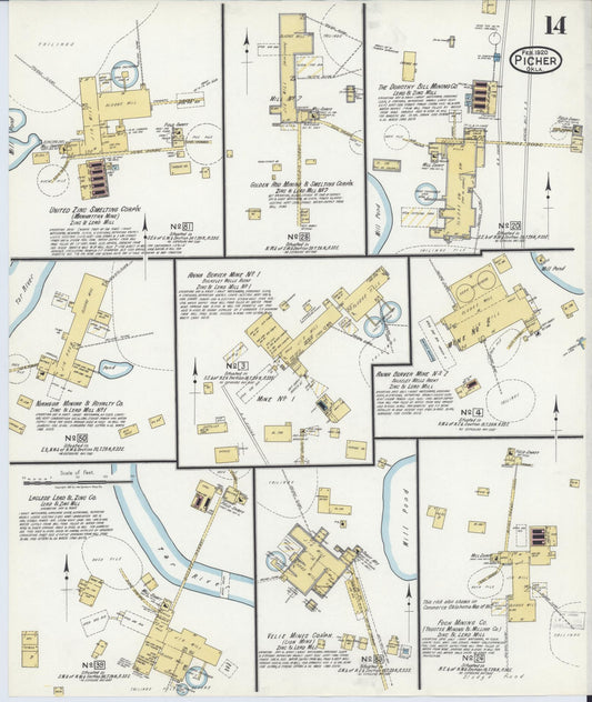 Sanborn Fire Insurance Map from Picher, Ottawa County, Oklahoma (1920), Sheet #0014 - Historic Sanborn Fire Insurance Map Print, vintage old map wall art, antique decor, genealogy gift, Oklahoma Oklahoma map