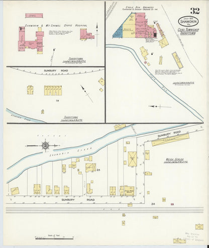 Sanborn Fire Insurance Map from Shamokin, Northumberland County, Pennsylvania (1913), Sheet #0032 - Historic Sanborn Fire Insurance Map Print, vintage old map wall art, antique decor, genealogy gift, Pennsylvania Pennsylvania map