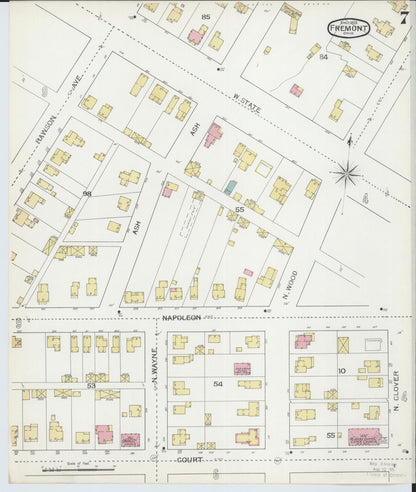 Sanborn Fire Insurance Map from Fremont, Sandusky County, Ohio (1893), Sheet #0007 - Complete Map Set gallery image, historic Sanborn map, vintage wall art, Ohio Ohio