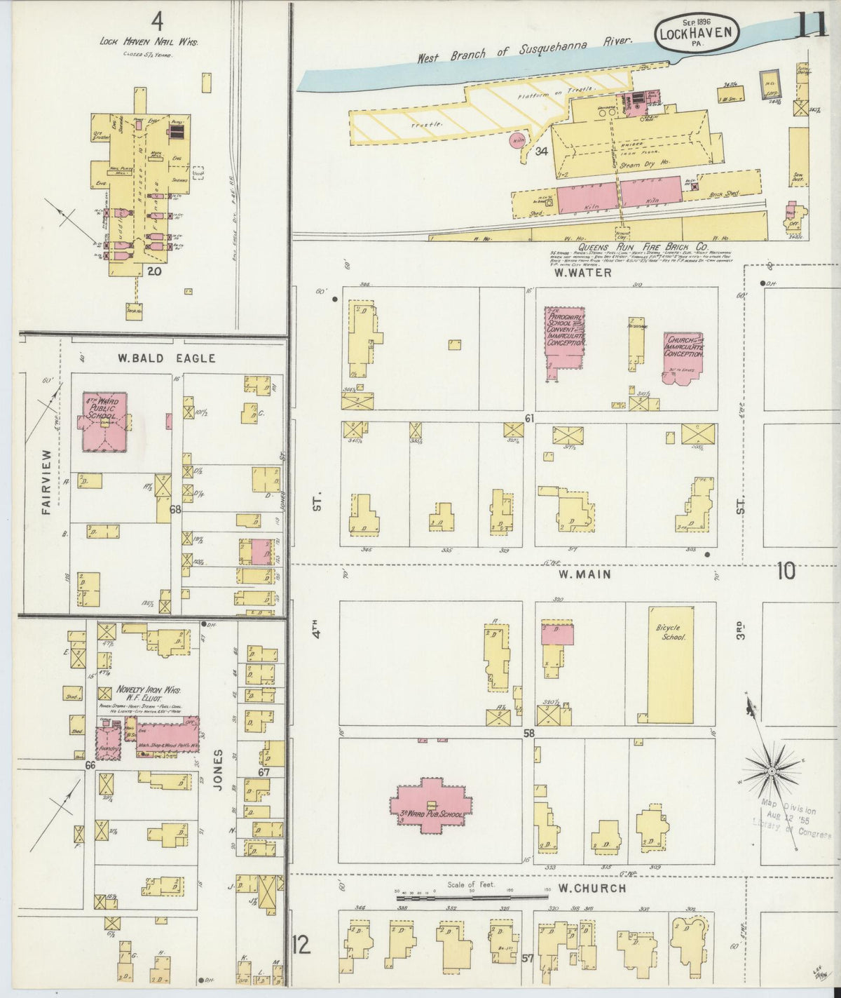 Sanborn Fire Insurance Map from Lock Haven, Clinton County, Pennsylvania (1896), Sheet #0011 - Historic Sanborn Fire Insurance Map Print, vintage old map wall art, antique decor, genealogy gift, Pennsylvania Pennsylvania map
