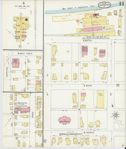Sanborn Fire Insurance Map from Lock Haven, Clinton County, Pennsylvania (1896), Sheet #0011 - Historic Sanborn Fire Insurance Map Print, vintage old map wall art, antique decor, genealogy gift, Pennsylvania Pennsylvania map