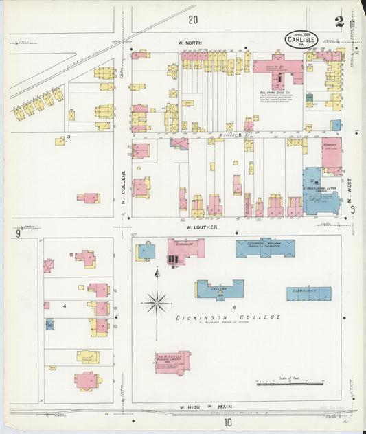 Sanborn Fire Insurance Map from Carlisle, Cumberland County, Pennsylvania (1909), Sheet #0002 - Historic Sanborn Fire Insurance Map Print, vintage old map wall art, antique decor, genealogy gift, Pennsylvania Pennsylvania map