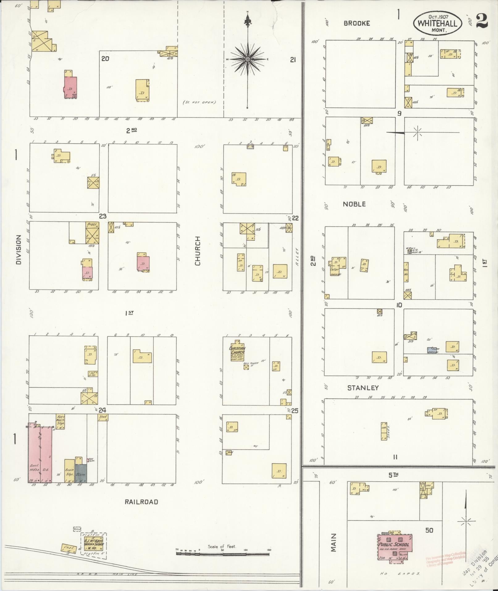 Sanborn Fire Insurance Map from Whitehall, Jefferson County, Montana (1907), Sheet #0002 - Complete Map Set gallery image, historic Sanborn map, vintage wall art, Montana Montana