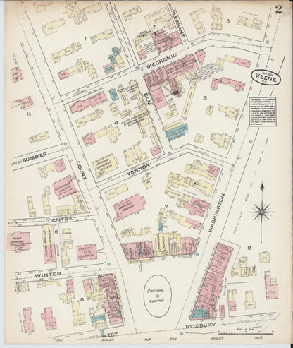 Sanborn Fire Insurance Map from Keene, Cheshire County, New Hampshire (1884), Sheet #0002 - Complete Map Set gallery image, historic Sanborn map, vintage wall art, New Hampshire New Hampshire