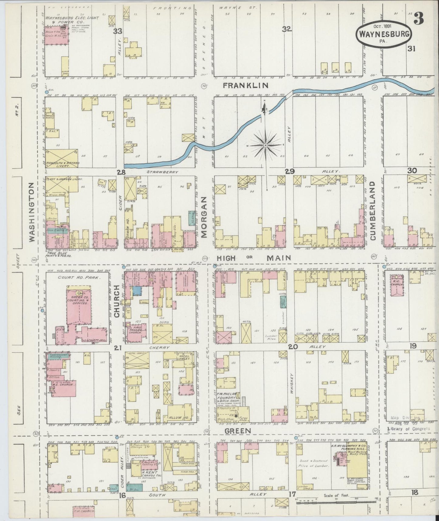 Sanborn Fire Insurance Map from Waynesburg, Greene County, Pennsylvania (1891), Sheet #0003 - Complete Map Set gallery image, historic Sanborn map, vintage wall art, Pennsylvania Pennsylvania