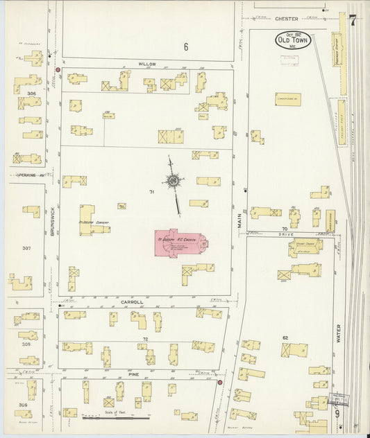 Sanborn Fire Insurance Map from Old Town, Penobscot County, Maine (1912), Sheet #0007 - Historic Sanborn Fire Insurance Map Print, vintage old map wall art, antique decor, genealogy gift, Maine Maine map