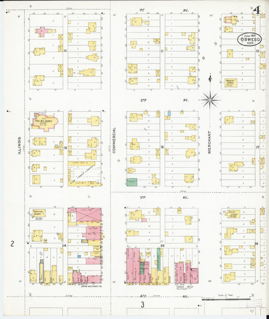 Sanborn Fire Insurance Map from Oswego, Labette County, Kansas (1905), Sheet #0004 - Historic Sanborn Fire Insurance Map Print, vintage old map wall art, antique decor, genealogy gift, Kansas Kansas map