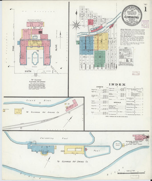 Sanborn Fire Insurance Map from Glenwood Springs, Garfield County, Colorado (1907), Sheet #0001 - Historic Sanborn Fire Insurance Map Print, vintage old map wall art, antique decor, genealogy gift, Colorado Colorado map