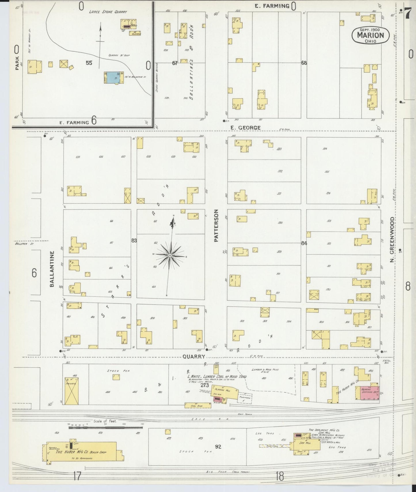 Sanborn Fire Insurance Map from Marion, Marion County, Ohio (1900), Sheet #0007 - Historic Sanborn Fire Insurance Map Print, vintage old map wall art, antique decor, genealogy gift, Ohio Ohio map