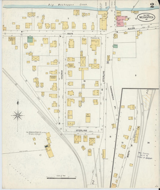 Sanborn Fire Insurance Map from Meshoppen, Wyoming County, Pennsylvania (1903), Sheet #0002 - Historic Sanborn Fire Insurance Map Print, vintage old map wall art, antique decor, genealogy gift, Pennsylvania Pennsylvania map