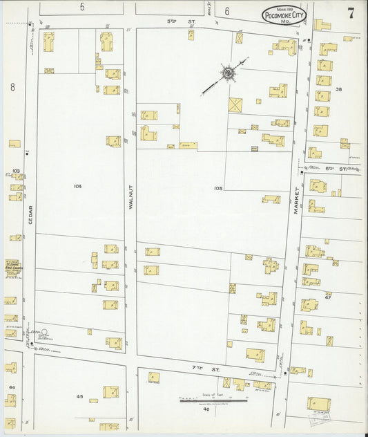 Sanborn Fire Insurance Map from Pocomoke City, Worcester County, Maryland (1919), Sheet #0007 - Historic Sanborn Fire Insurance Map Print, vintage old map wall art