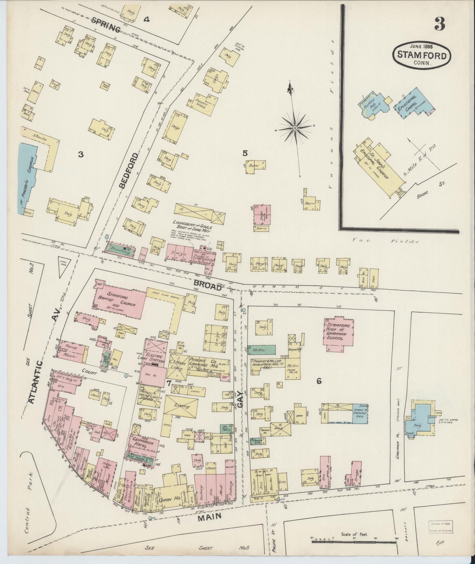 Sanborn Fire Insurance Map from Stamford, Fairfield County, Connecticut (1888), Sheet #0003 - Complete Map Set gallery image, historic Sanborn map, vintage wall art, Connecticut Connecticut