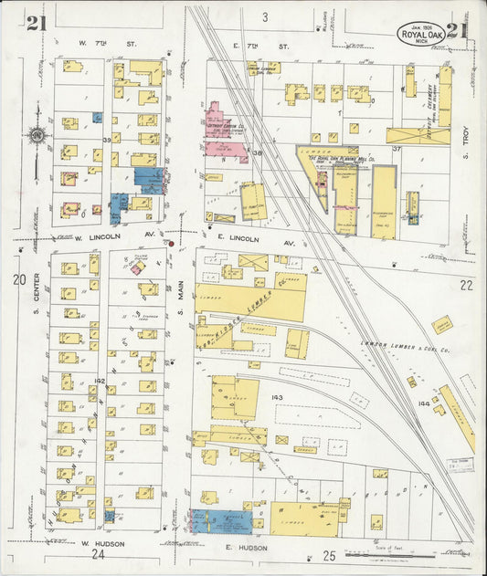 Sanborn Fire Insurance Map from Royal Oak, Oakland County, Michigan (1926), Sheet #0021 - Historic Sanborn Fire Insurance Map Print, vintage old map wall art, antique decor, genealogy gift, Michigan Michigan map