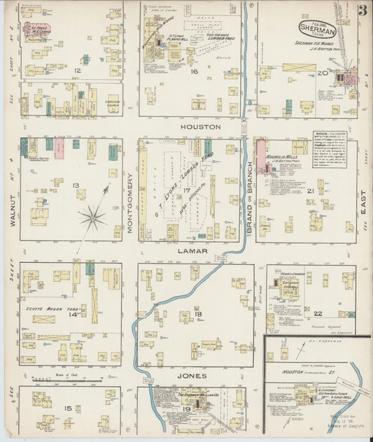 Sanborn Fire Insurance Map from Sherman, Grayson County, Texas (1885), Sheet #0003 - Historic Sanborn Fire Insurance Map Print, vintage old map wall art, antique decor, genealogy gift, Texas Texas map