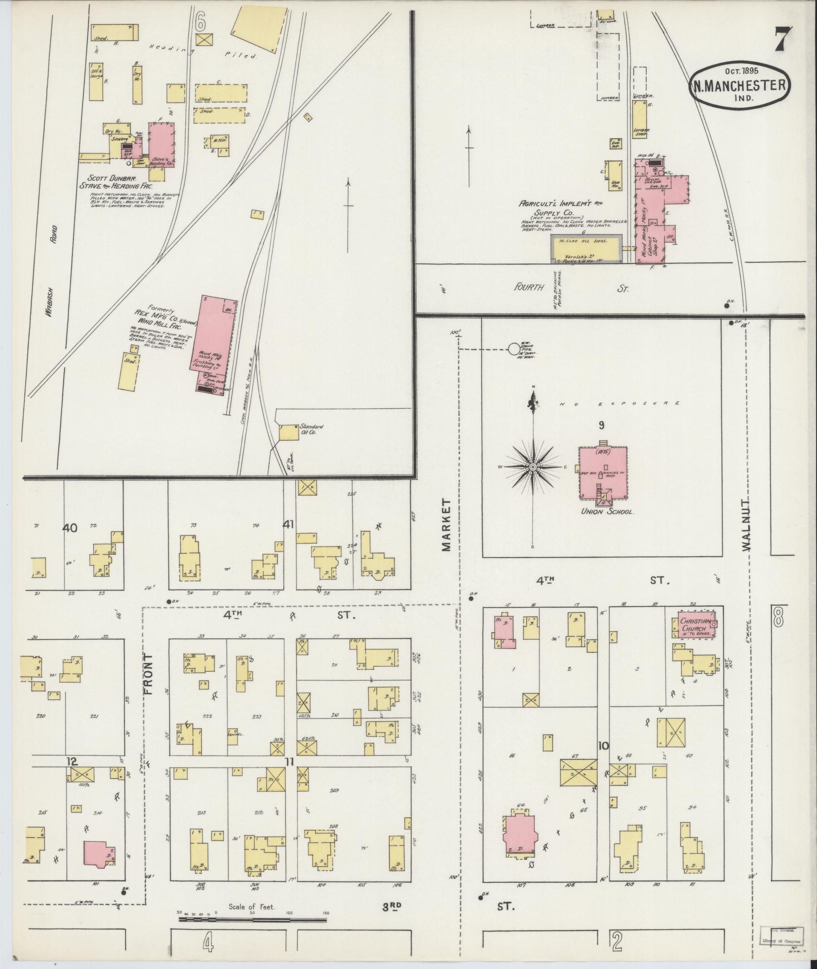 Sanborn Fire Insurance Map from North Manchester, Wabash County, Indiana (1895), Sheet #0007 - Complete Map Set gallery image, historic Sanborn map, vintage wall art, Indiana Indiana