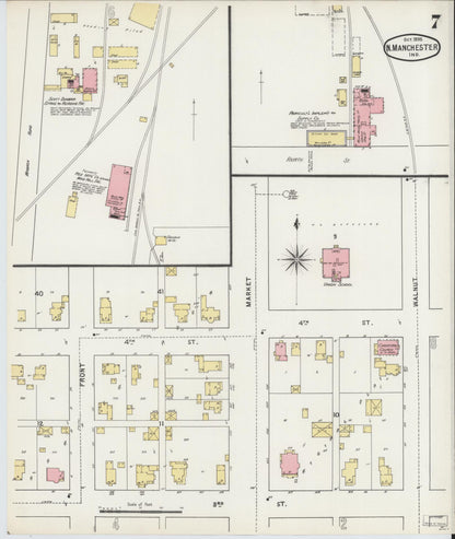 Sanborn Fire Insurance Map from North Manchester, Wabash County, Indiana (1895), Sheet #0007 - Complete Map Set gallery image, historic Sanborn map, vintage wall art, Indiana Indiana