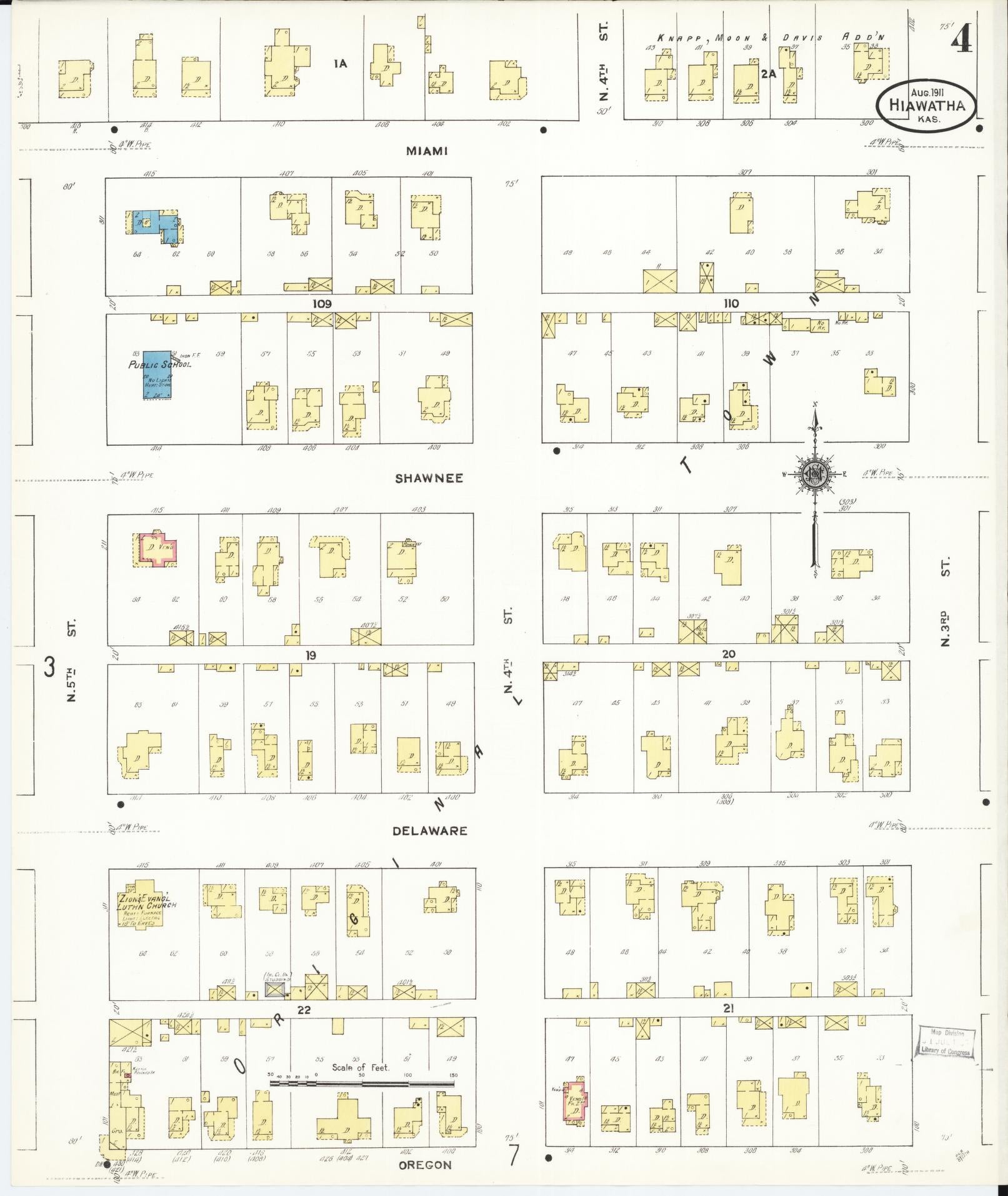 Sanborn Fire Insurance Map from Hiawatha, Brown County, Kansas (1911), Sheet #0004 - Historic Sanborn Fire Insurance Map Print, vintage old map wall art, antique decor, genealogy gift, Kansas Kansas map