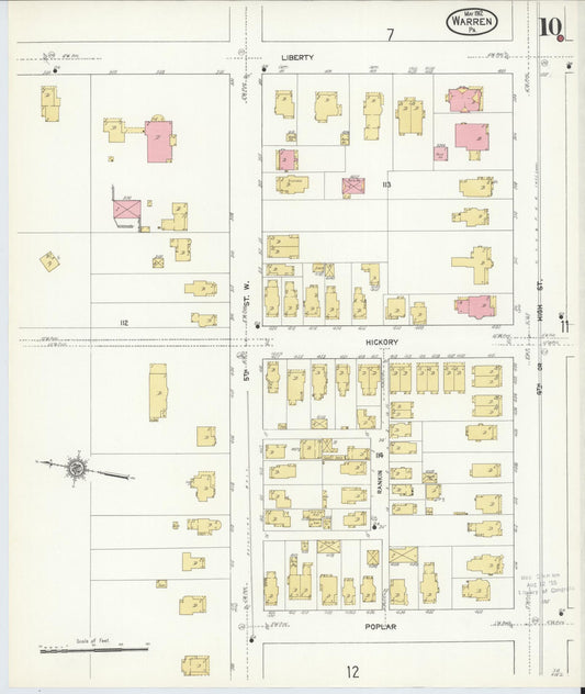 Sanborn Fire Insurance Map from Warren, Warren County, Pennsylvania (1912), Sheet #0010 - Historic Sanborn Fire Insurance Map Print, vintage old map wall art, antique decor, genealogy gift, Pennsylvania Pennsylvania map