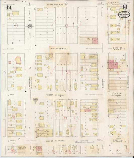 Sanborn Fire Insurance Map from Wewoka, Seminole County, Oklahoma (1945), Sheet #0014 - Historic Sanborn Fire Insurance Map Print, vintage old map wall art, antique decor, genealogy gift, Oklahoma Oklahoma map