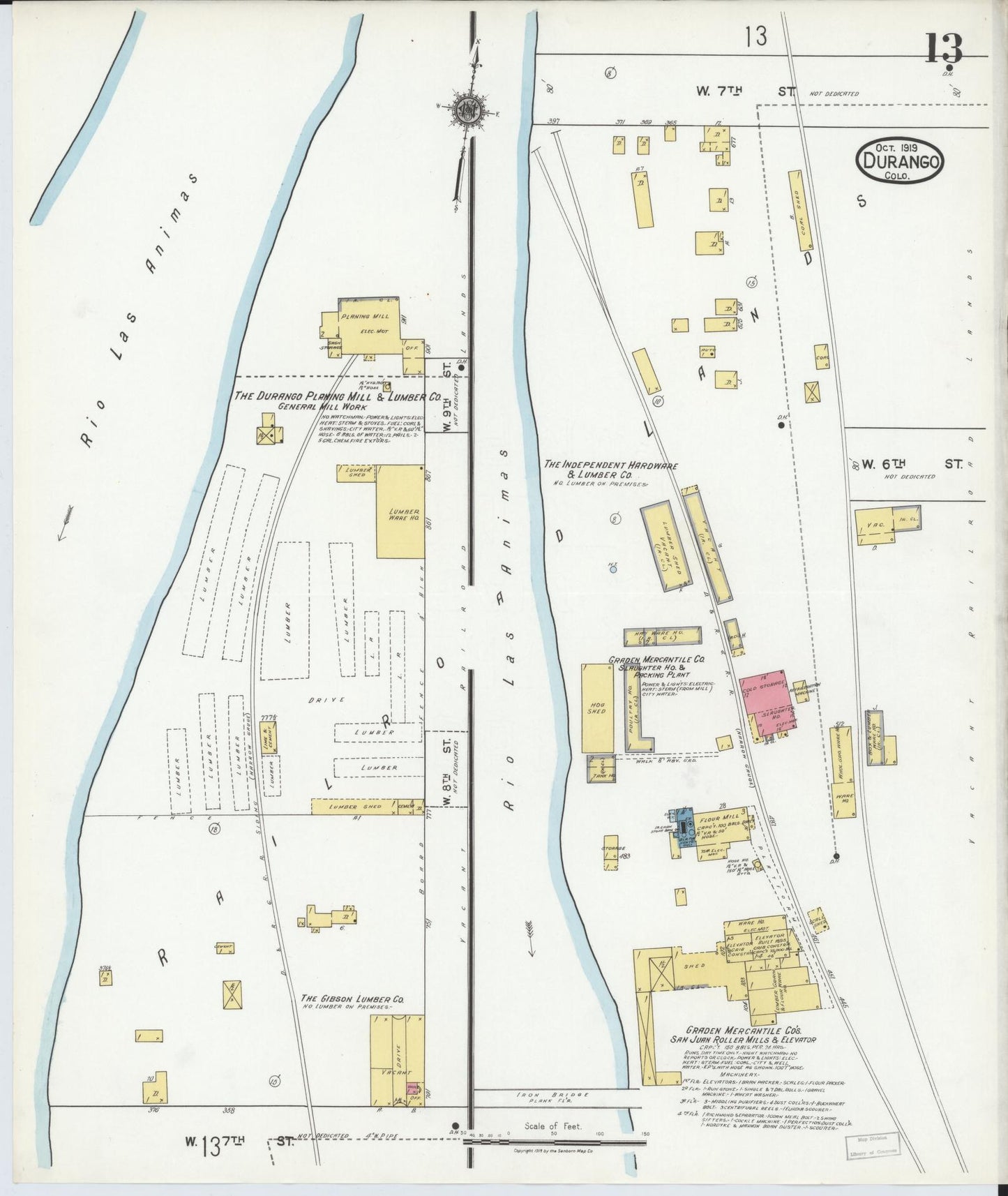 Sanborn Fire Insurance Map from Durango, La Plata County, Colorado (1919), Sheet #0013 - Historic Sanborn Fire Insurance Map Print, vintage old map wall art, antique decor, genealogy gift, Colorado Colorado map