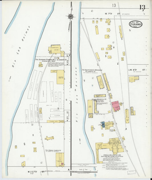 Sanborn Fire Insurance Map from Durango, La Plata County, Colorado (1919), Sheet #0013 - Historic Sanborn Fire Insurance Map Print, vintage old map wall art, antique decor, genealogy gift, Colorado Colorado map