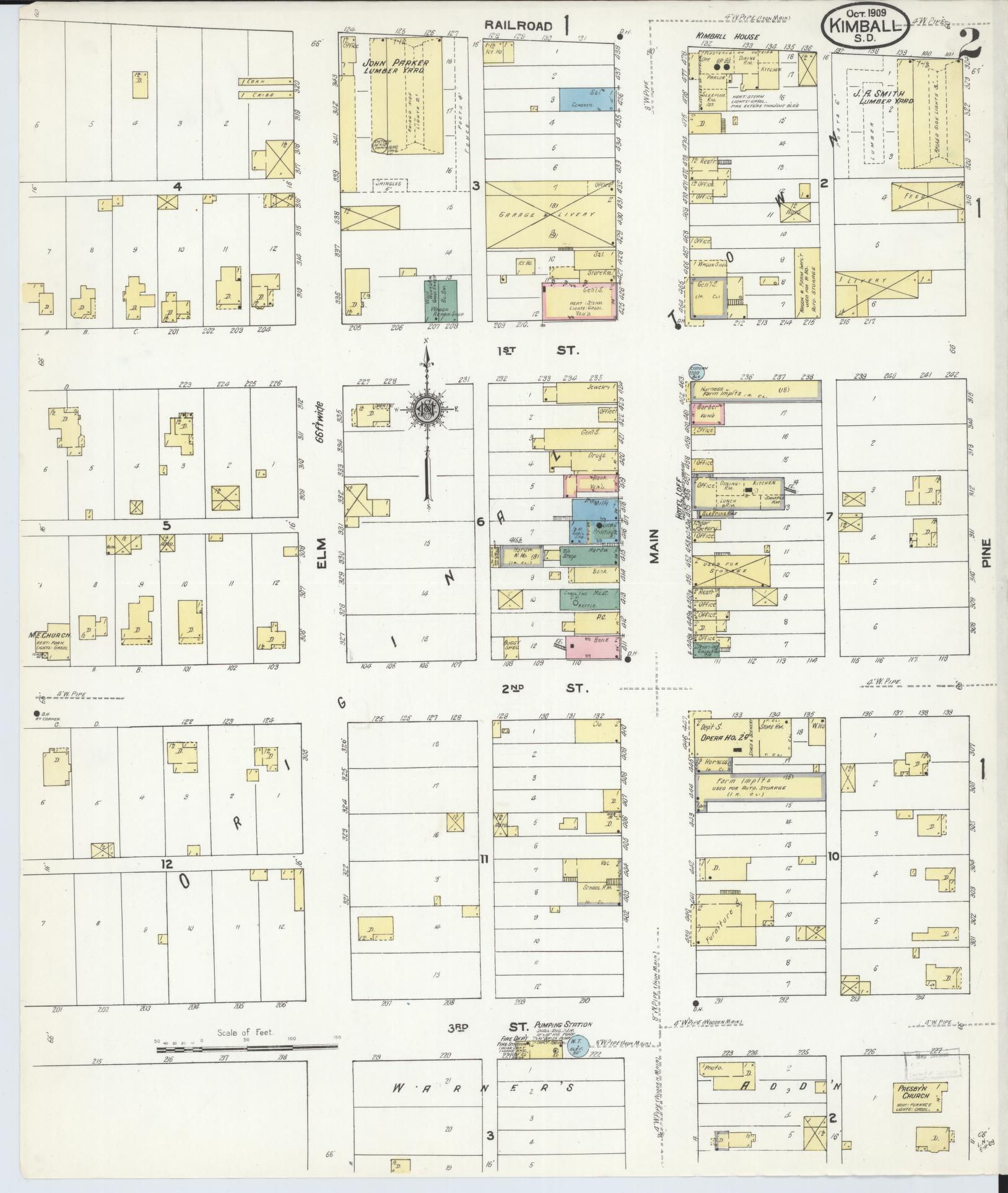 Sanborn Fire Insurance Map from Kimball, Brule County, South Dakota (1909), Sheet #0002 - Historic Sanborn Fire Insurance Map Print, vintage old map wall art, antique decor, genealogy gift, South Dakota South Dakota map