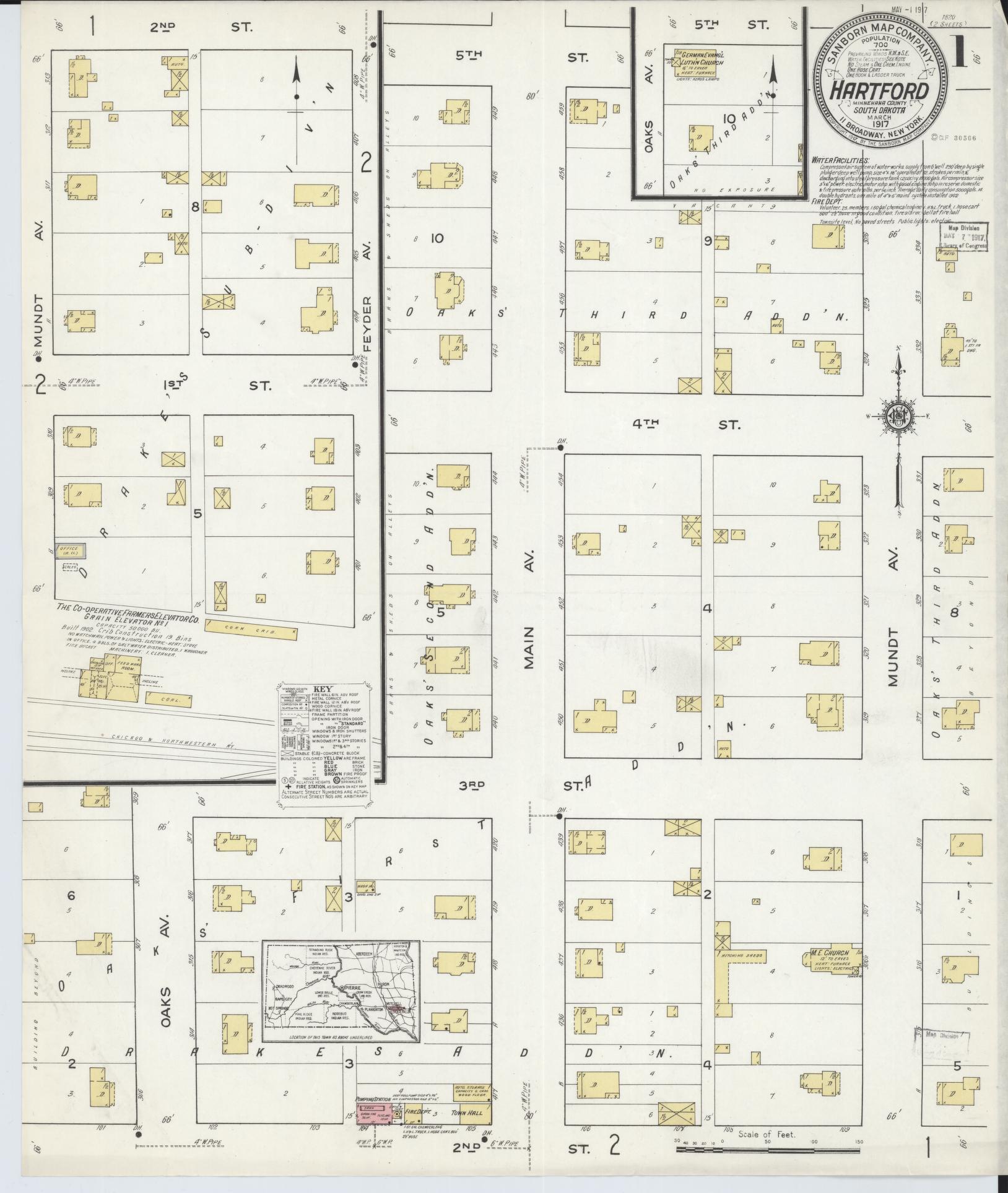Sanborn Fire Insurance Map from Hartford, Minnehaha County, South Dakota (1917), Sheet #0001 - Complete Map Set gallery image, historic Sanborn map, vintage wall art, South Dakota South Dakota