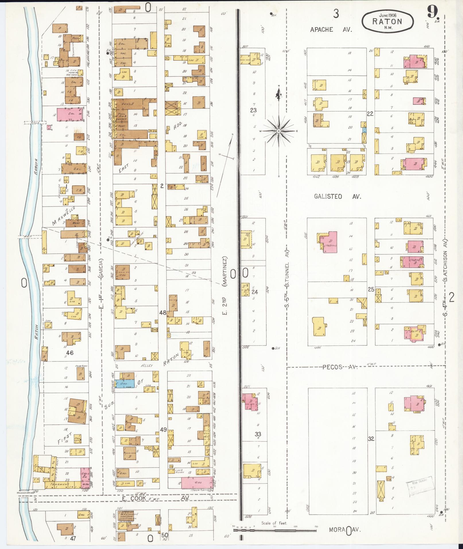 Sanborn Fire Insurance Map from Raton, Colfax County, New Mexico (1906), Sheet #0009 - Complete Map Set gallery image, historic Sanborn map, vintage wall art, New Mexico New Mexico
